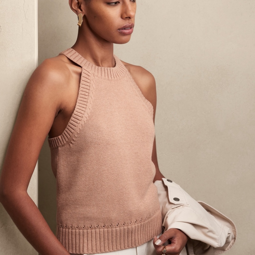 Banana Republic Cotton Knit Halter Tank in Snow Day colour, size Large - Picture 7 of 10